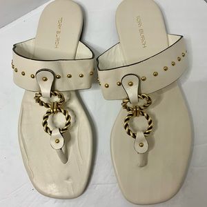 NWOB Authentic Tory Burch Vintage Plaque New Ivory Sandals Size 6M No Dust Bag